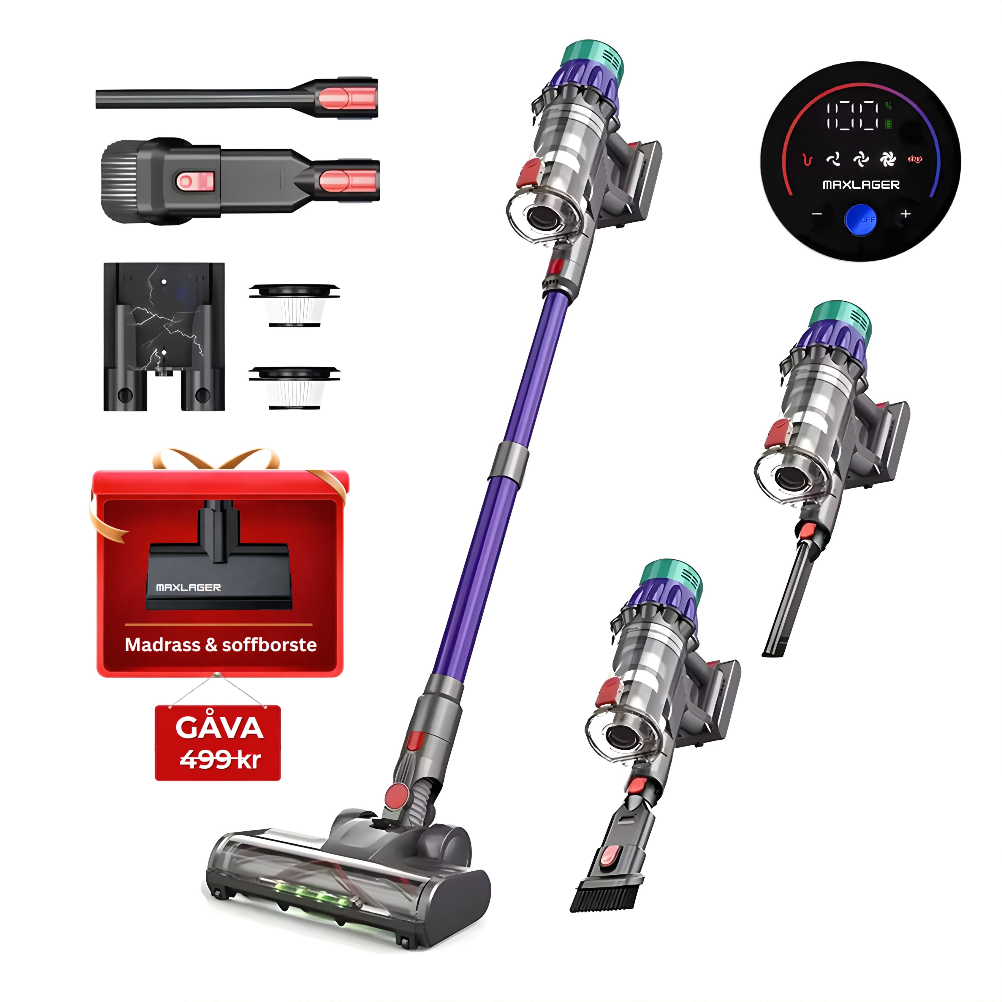 Maxlager V22 - 650W - 55 kPa Aspirateur balai sans fil