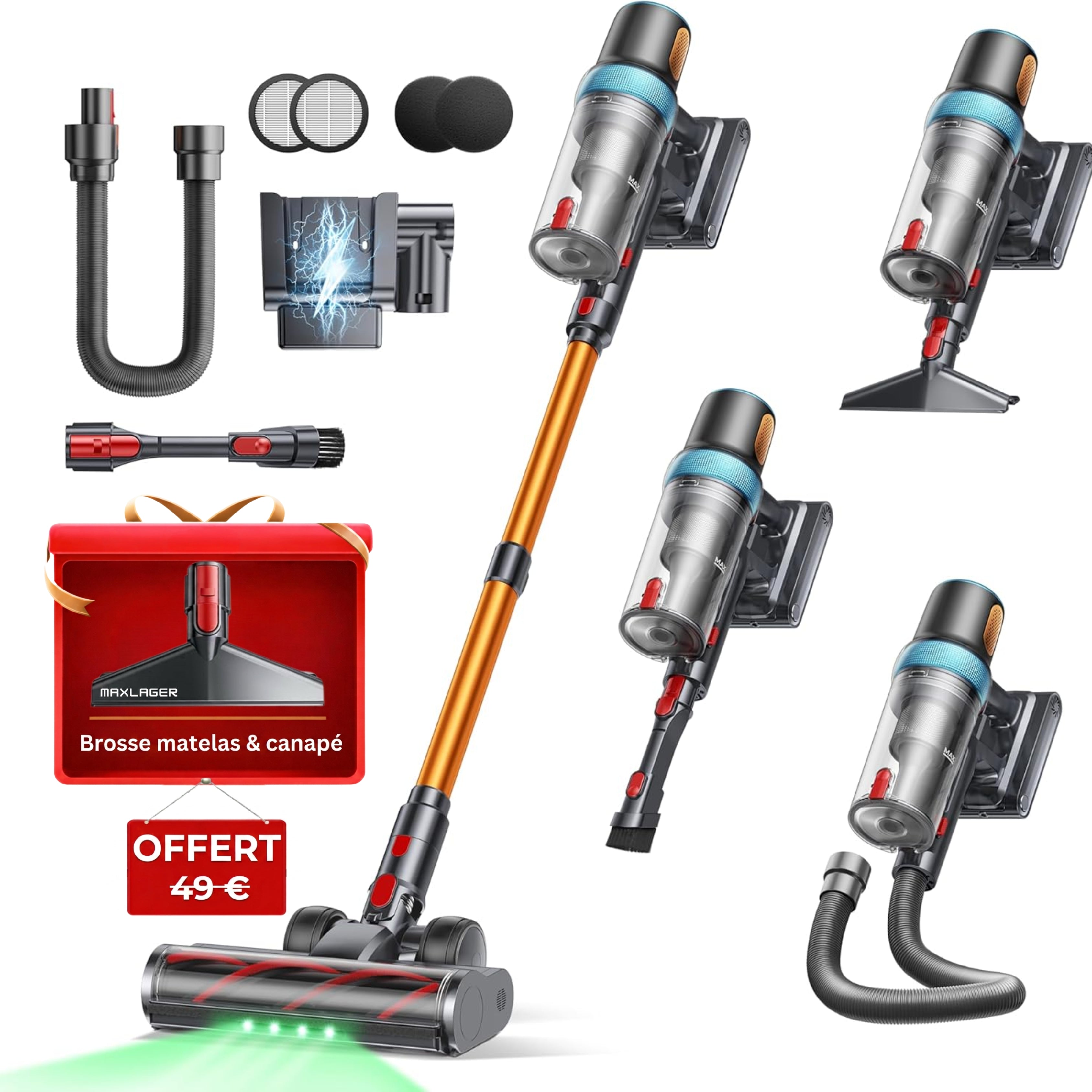 Maxlager P20 Aspirateur balai sans fil - 120 AW - 1,67 kg - Aspirateur sans fil léger